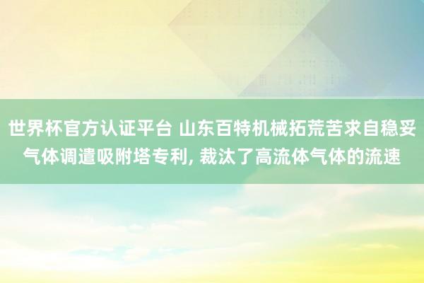 世界杯官方认证平台 山东百特机械拓荒苦求自稳妥气体调遣吸附塔专利， 裁汰了高流体气体的流速