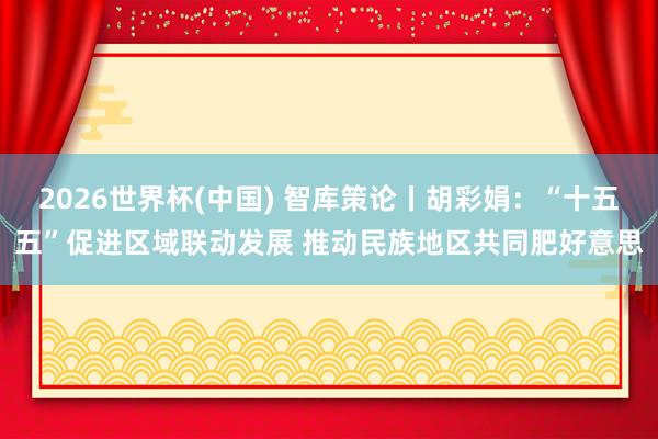 2026世界杯(中国) 智库策论丨胡彩娟：“十五五”促进区域联动发展 推动民族地区共同肥好意思
