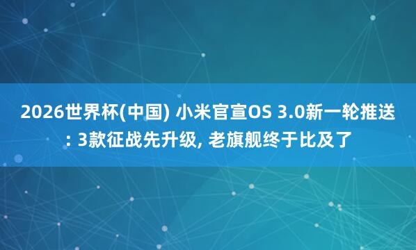 2026世界杯(中国) 小米官宣OS 3.0新一轮推送: 3款征战先升级， 老旗舰终于比及了