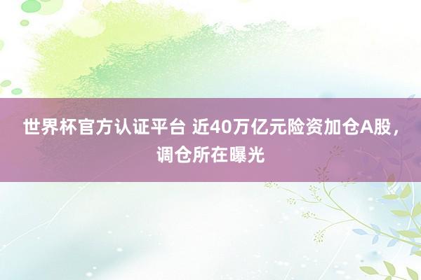 世界杯官方认证平台 近40万亿元险资加仓A股,调仓所在曝光