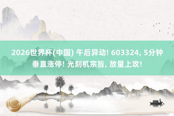 2026世界杯(中国) 午后异动! 603324, 5分钟垂直涨停! 光刻机宗旨, 放量上攻!