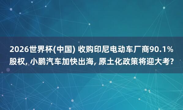 2026世界杯(中国) 收购印尼电动车厂商90.1%股权， 小鹏汽车加快出海， 原土化政策将迎大考?
