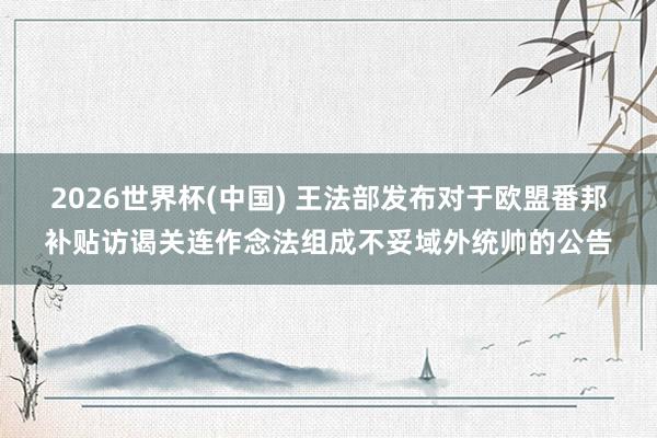 2026世界杯(中国) 王法部发布对于欧盟番邦补贴访谒关连作念法组成不妥域外统帅的公告