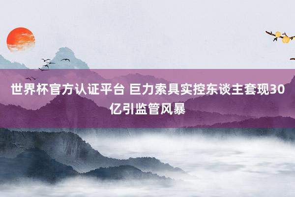 世界杯官方认证平台 巨力索具实控东谈主套现30亿引监管风暴