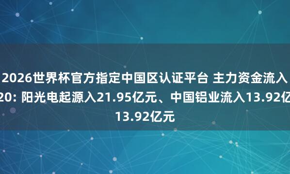 2026世界杯官方指定中国区认证平台 主力资金流入前20: 阳光电起源入21.95亿元、中国铝业流入13.92亿元