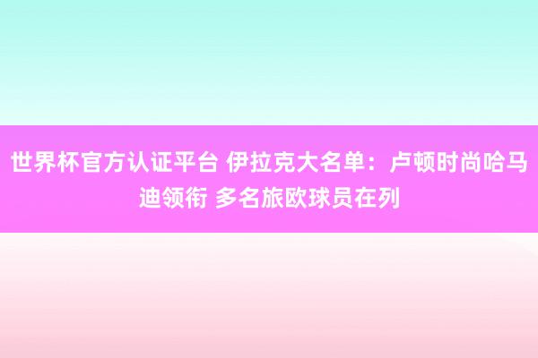 世界杯官方认证平台 伊拉克大名单:卢顿时尚哈马迪领衔 多名旅欧球员在列